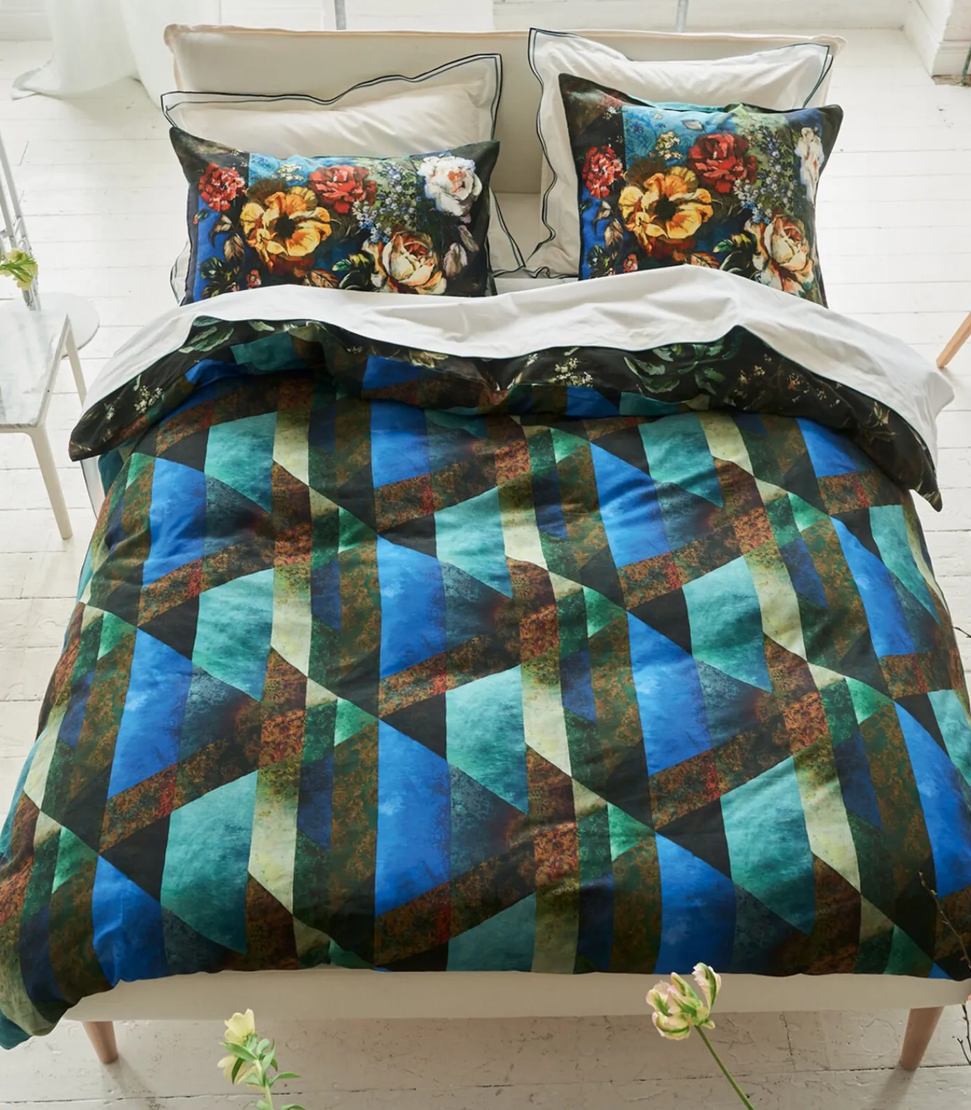 Online Minakari Cobalt - Kussensloop in katoen satijn met print Kussenslopen