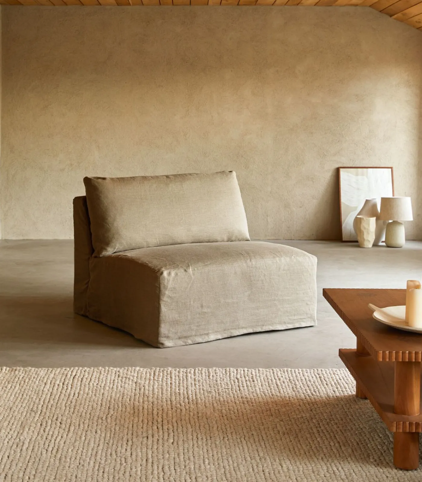 Outlet Modulaire loungestoel Nils in natuurlijk linnen, 1-zit Zetels