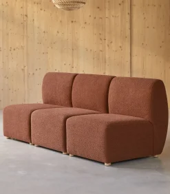 Outlet Modulaire 3-zitsbank Swann van massief acacia en terracotta stof Zetels