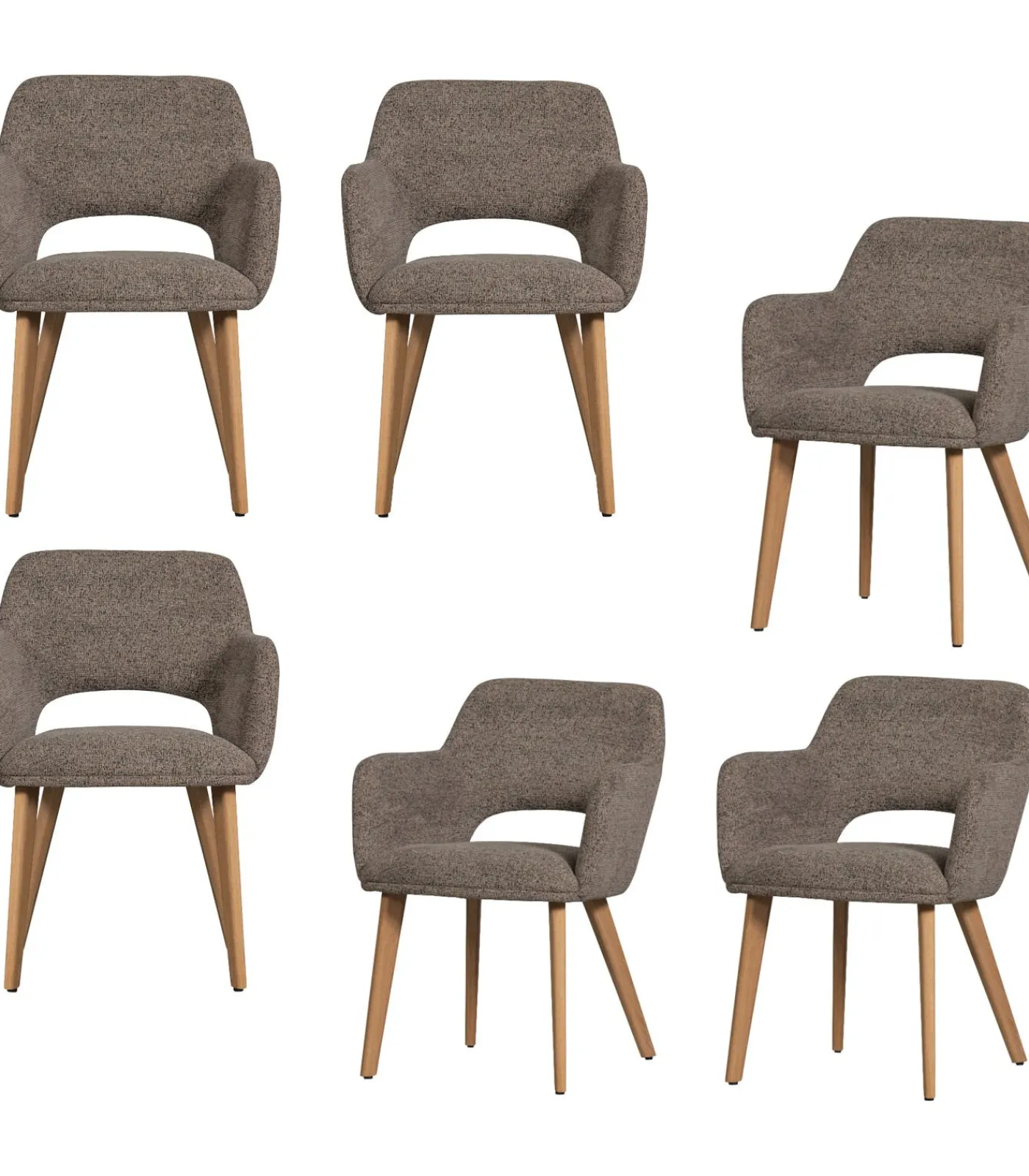 Murat Eetkamerstoelen Houten Naturel Poot - Taupe - Set van 6 Stoelen
