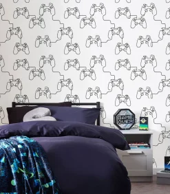 Best - Vliesbehang - Gamer Doodle Black & White - 1000x52 Wanddecoratie