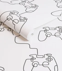 Best - Vliesbehang - Gamer Doodle Black & White - 1000x52 Wanddecoratie