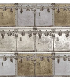 Outlet Behang Friends & Coffee Boxes and Locks metallic en grijs Decoratie