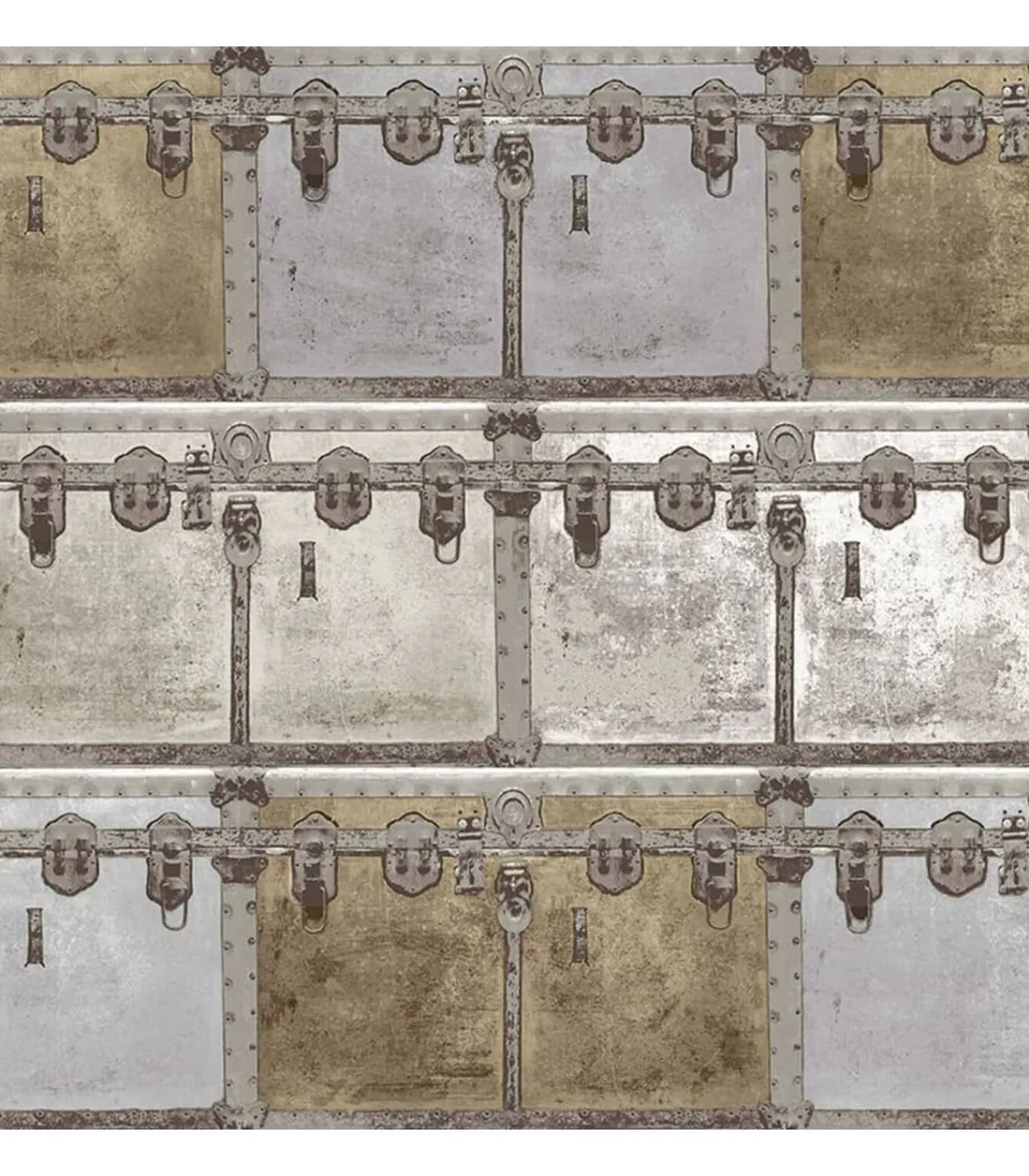 Outlet Behang Friends & Coffee Boxes and Locks metallic en grijs Decoratie