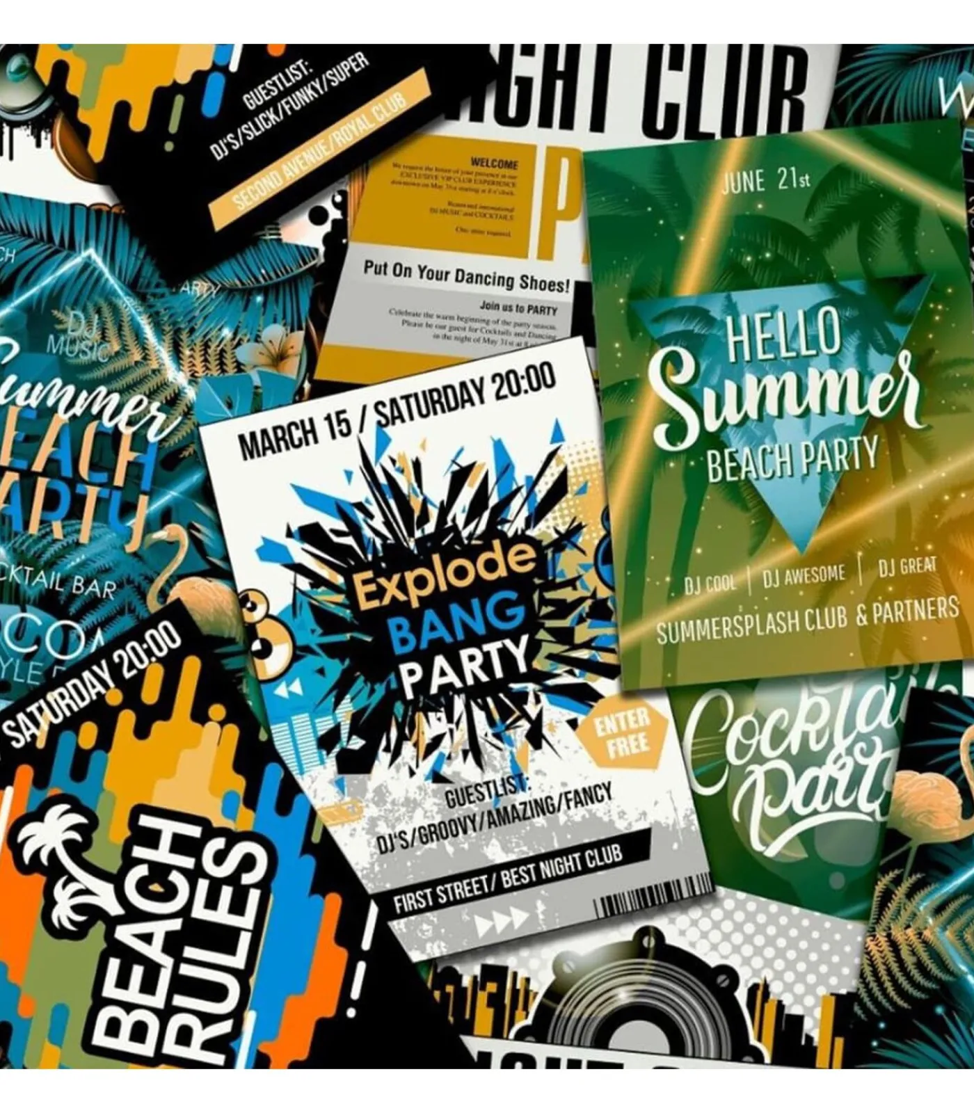 Behang Good Vibes Club Posters groen en oranje Decoratie