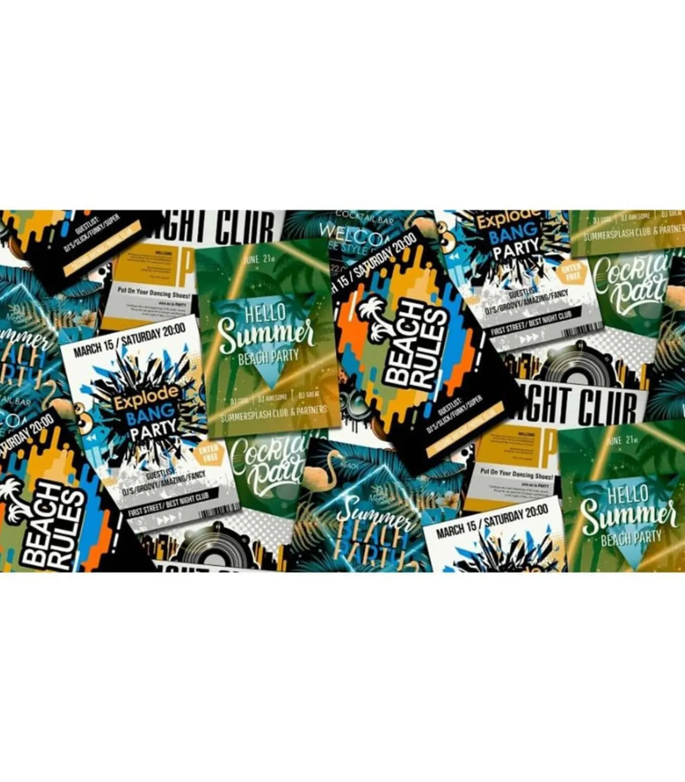 Behang Good Vibes Club Posters groen en oranje Decoratie