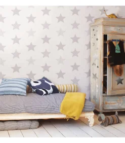 Outlet Behang Kids @ Home Superstar zilverkleurig en wit Decoratie