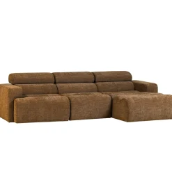 Online Novi Chaise Longue Bank Rechts - Polyester - Karamelbruin Zetels