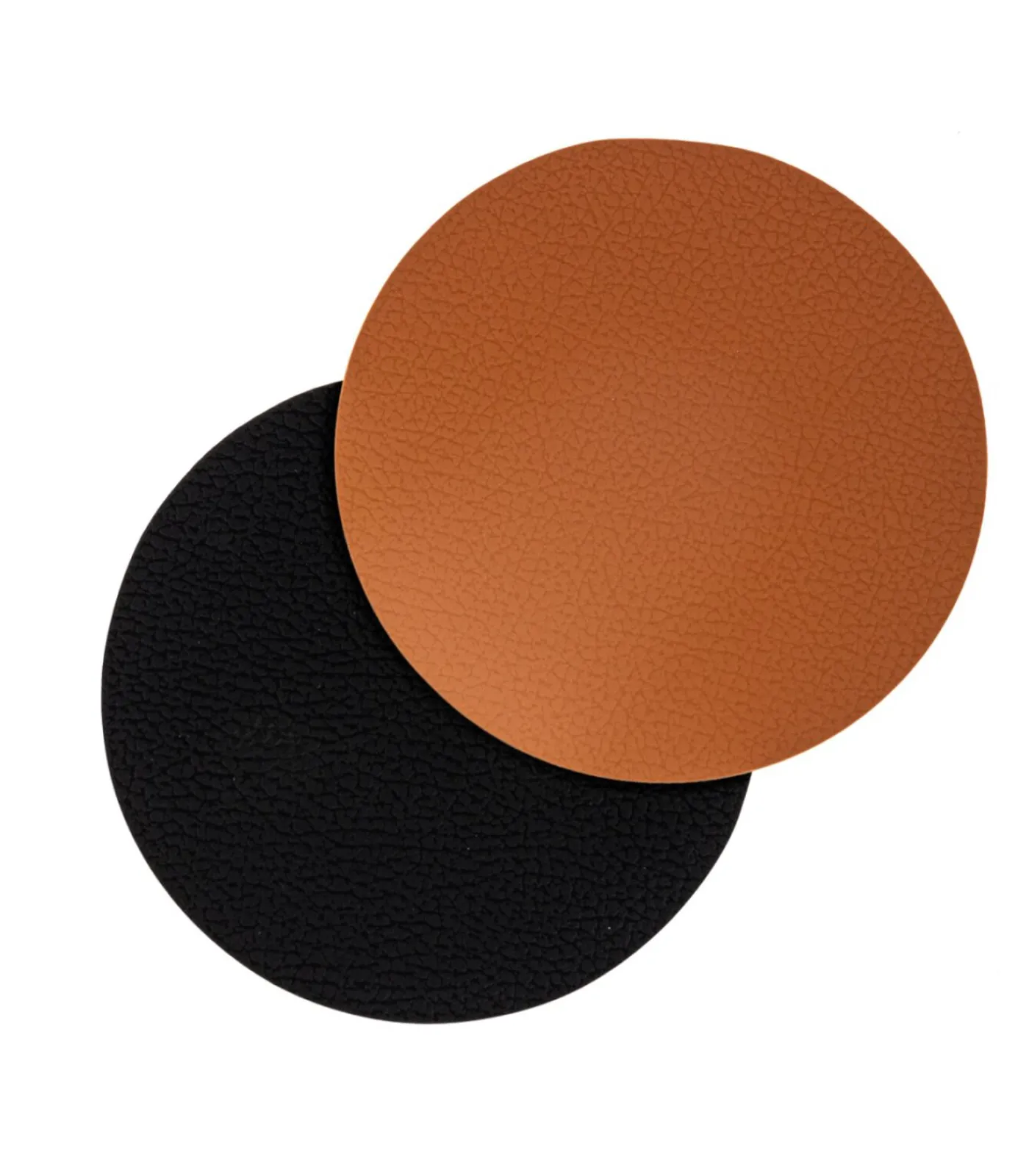 Sale Onderzetters - Vegan leer - Zwart / Cognac - dubbelzijdig - ø 10 cm - 6 stuks Keukenaccessoires