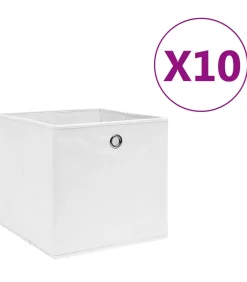 Hot Opbergboxen 10 st 28x28x28 cm nonwoven stof wit Organiseren