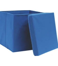 Hot Opbergboxen met deksel 4 st 32x32x32 cm stof blauw Organiseren