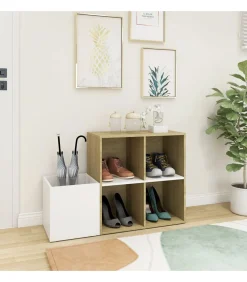 Best Opbergkast 105x35,5x70 cm bewerkt hout wit en sonoma eikenkleur Organiseren