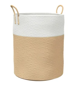 Clearance Opbergmand Ø 38x46 cm katoen beige en wit Manden En Bakken