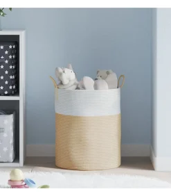 Clearance Opbergmand Ø 38x46 cm katoen beige en wit Manden En Bakken