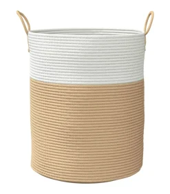 Clearance Opbergmand Ø 38x46 cm katoen beige en wit Manden En Bakken