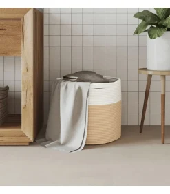 Clearance Opbergmand Ø 40x35 cm katoen beige en wit Manden En Bakken