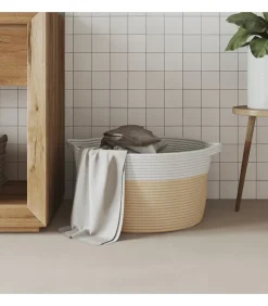 Outlet Opbergmand Ø 40x25 cm katoen beige en wit Manden En Bakken