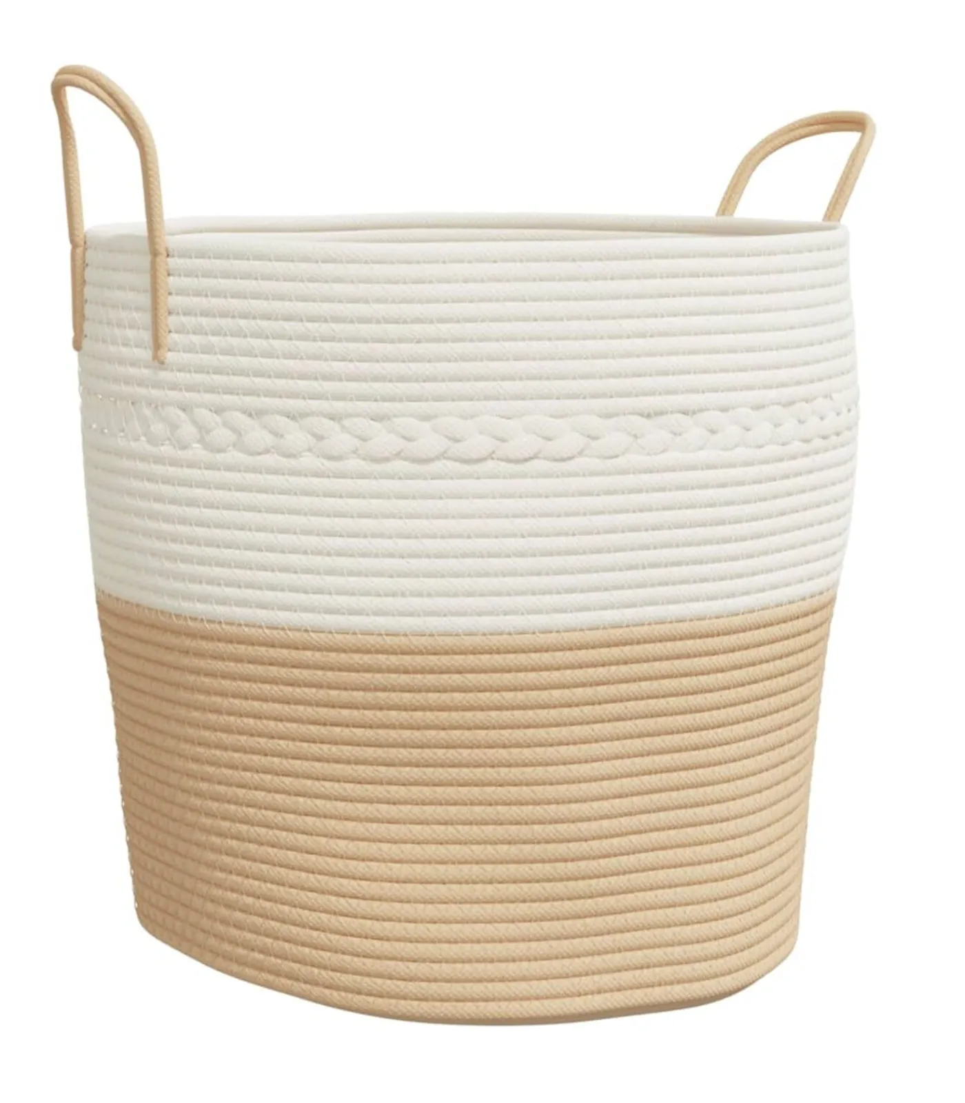 Best Opbergmand Ø 43x38 cm katoen beige en wit Manden En Bakken