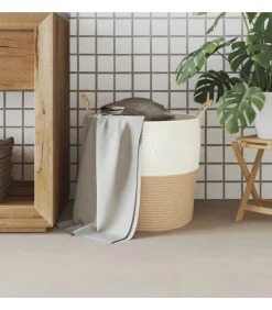 Best Opbergmand Ø 43x38 cm katoen beige en wit Manden En Bakken