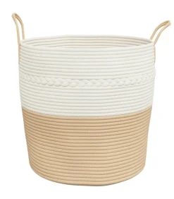 Best Opbergmand Ø 43x38 cm katoen beige en wit Manden En Bakken