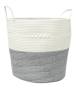 Best Opbergmand Ø 43x38 cm katoen grijs en wit Manden En Bakken