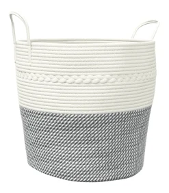 Best Opbergmand Ø 43x38 cm katoen grijs en wit Manden En Bakken