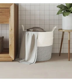 Best Opbergmand Ø 43x38 cm katoen grijs en wit Manden En Bakken