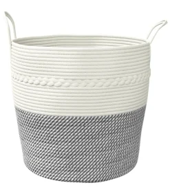 Best Opbergmand Ø 43x38 cm katoen grijs en wit Manden En Bakken