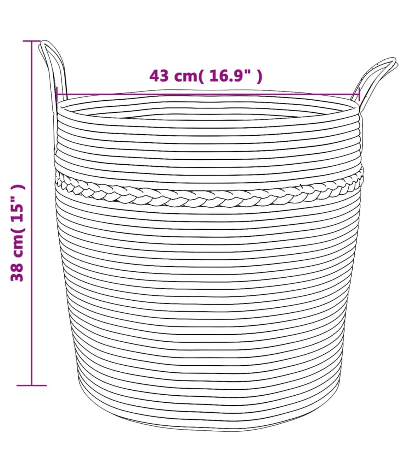 Best Opbergmand Ø 43x38 cm katoen grijs en wit Manden En Bakken