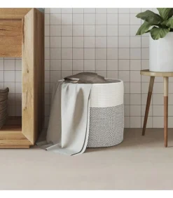 New Opbergmand Ø 40x35 cm katoen grijs en wit Manden En Bakken
