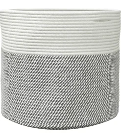 New Opbergmand Ø 40x35 cm katoen grijs en wit Manden En Bakken