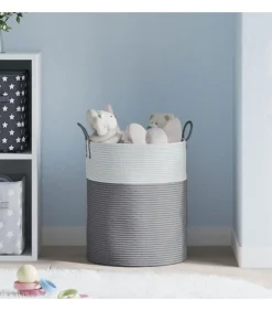 Hot Opbergmand Ø 38x46 cm katoen grijs en wit Manden En Bakken