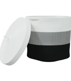 Hot Opbergmand met deksel Ø 40x35 cm katoen wit en zwart Manden En Bakken
