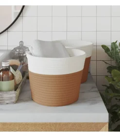 Online Opbergmanden 2 st Ø 24x18 cm katoen bruin en wit Manden En Bakken