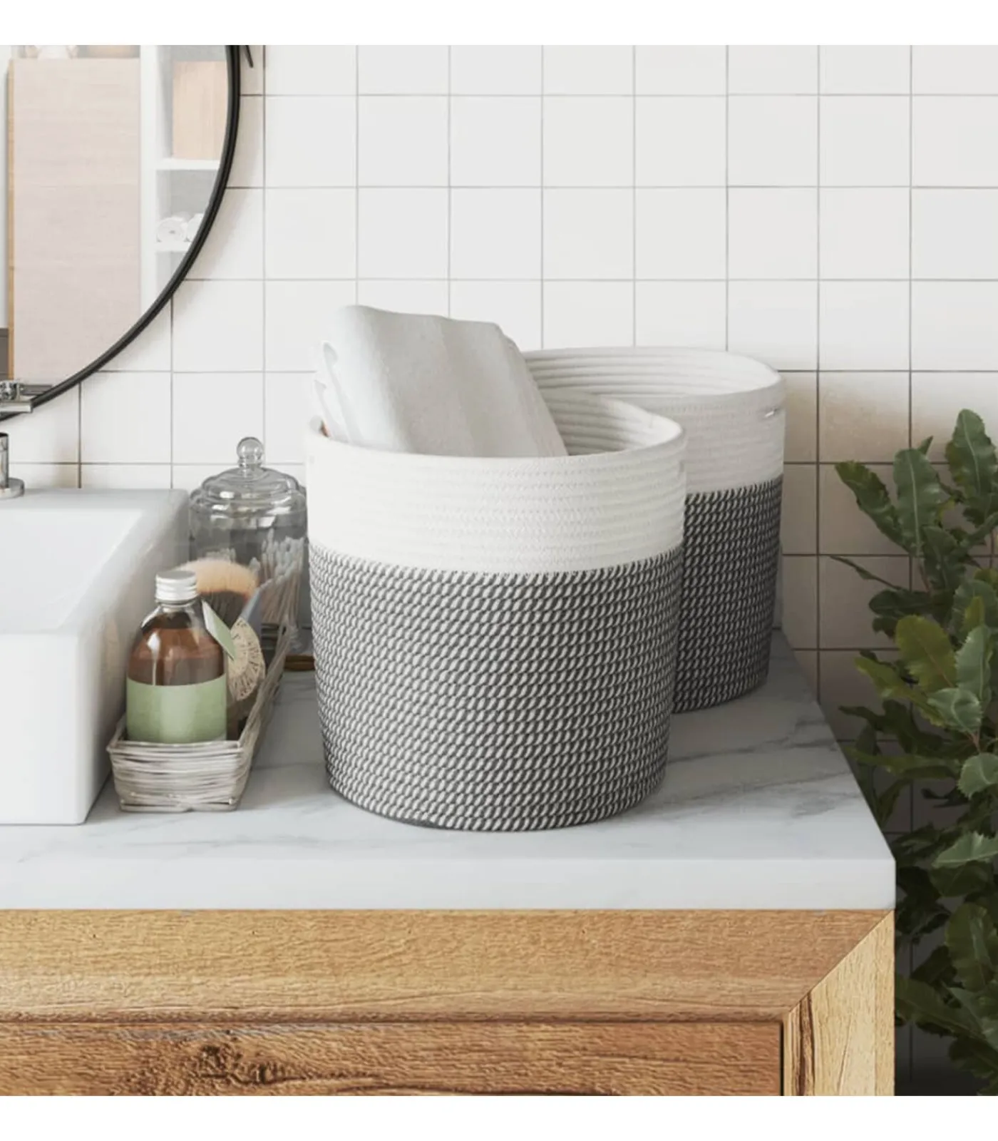 Best Opbergmanden 2 st Ø 28x28 cm katoen grijs en wit Manden En Bakken