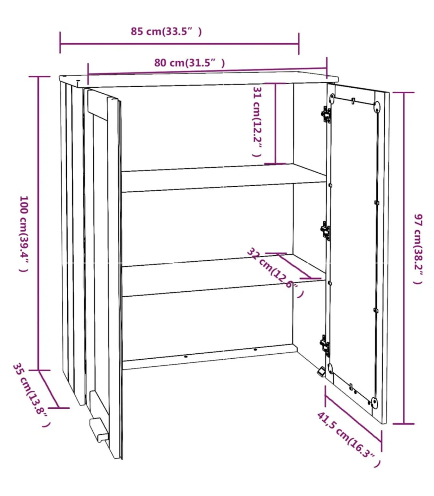 Online Opzetkast HAMAR 85x35x100 cm massief grenenhout wit Meubels