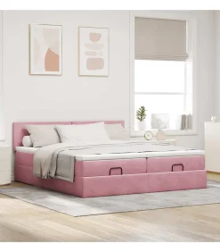 Hot Ottoman bed met matrassen 200x200cm fluweel roze Bedden