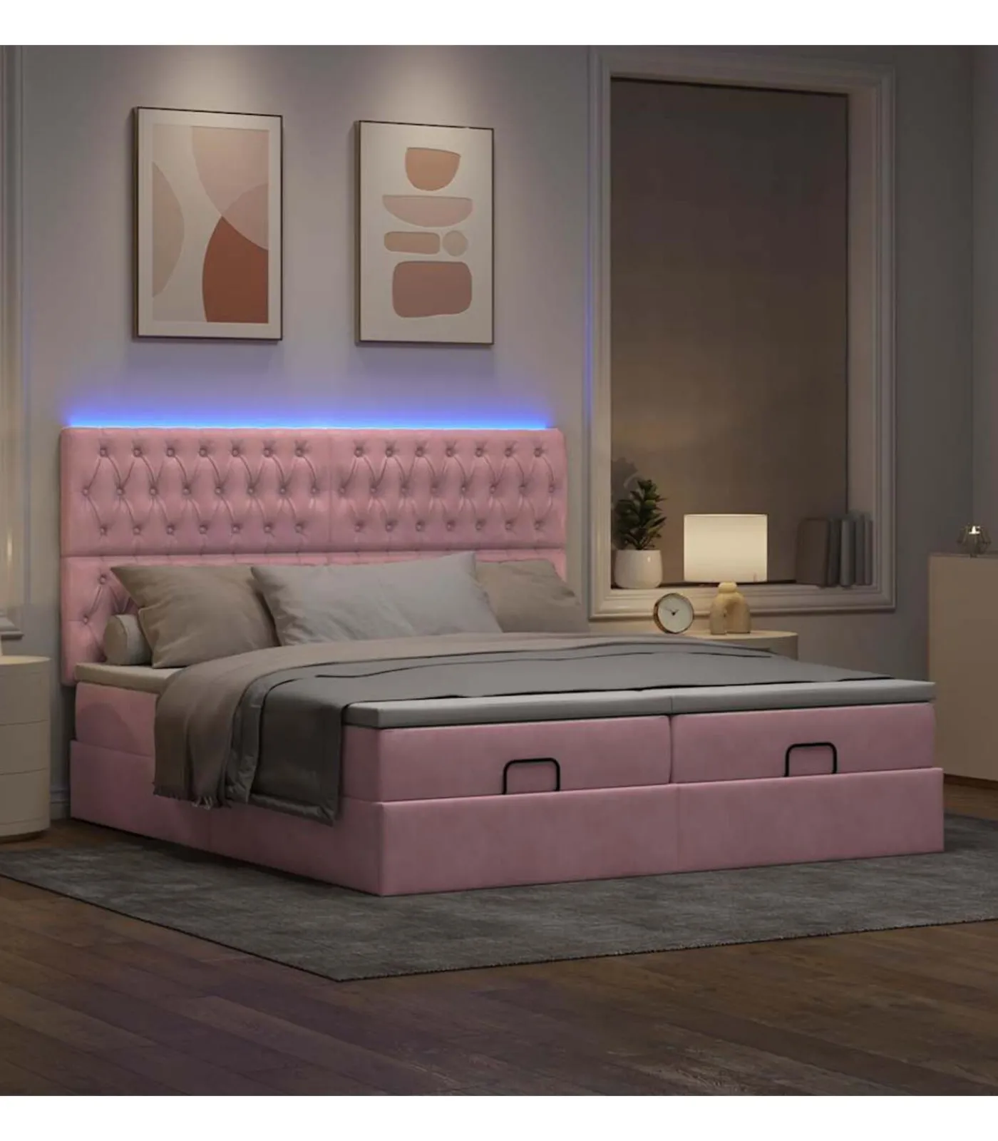 Ottoman bed met matrassen en LED's 200x200cm fluweel roze Bedden