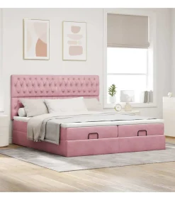 Ottoman bed met matrassen en LED's 200x200cm fluweel roze Bedden