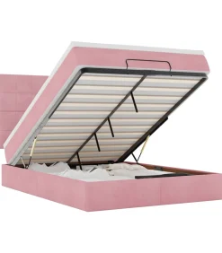 Discount Ottoman bed met matrassen en LED's 140x200cm fluweel roze Bedden