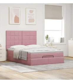 Discount Ottoman bed met matrassen en LED's 140x200cm fluweel roze Bedden