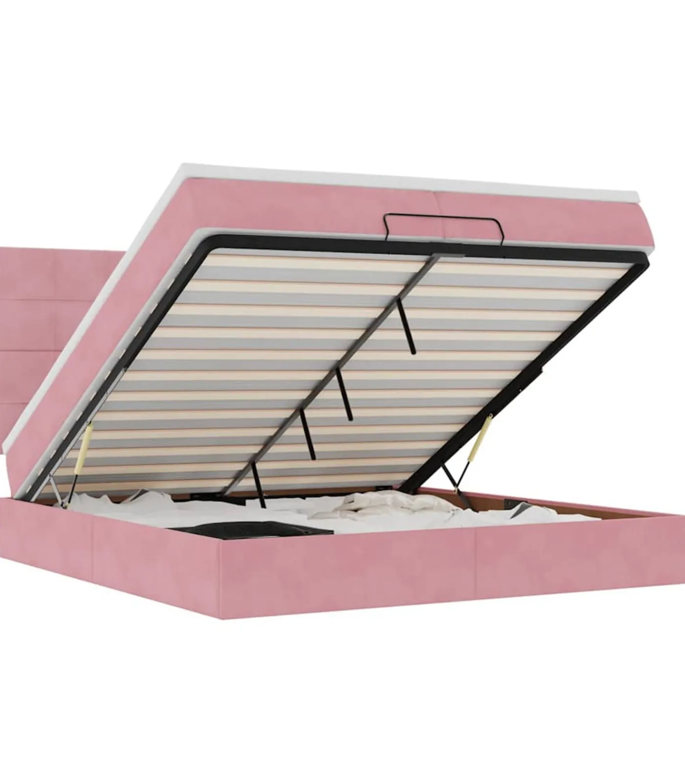 Best Ottoman bed met matrassen en LED's 200x200cm fluweel roze Bedden