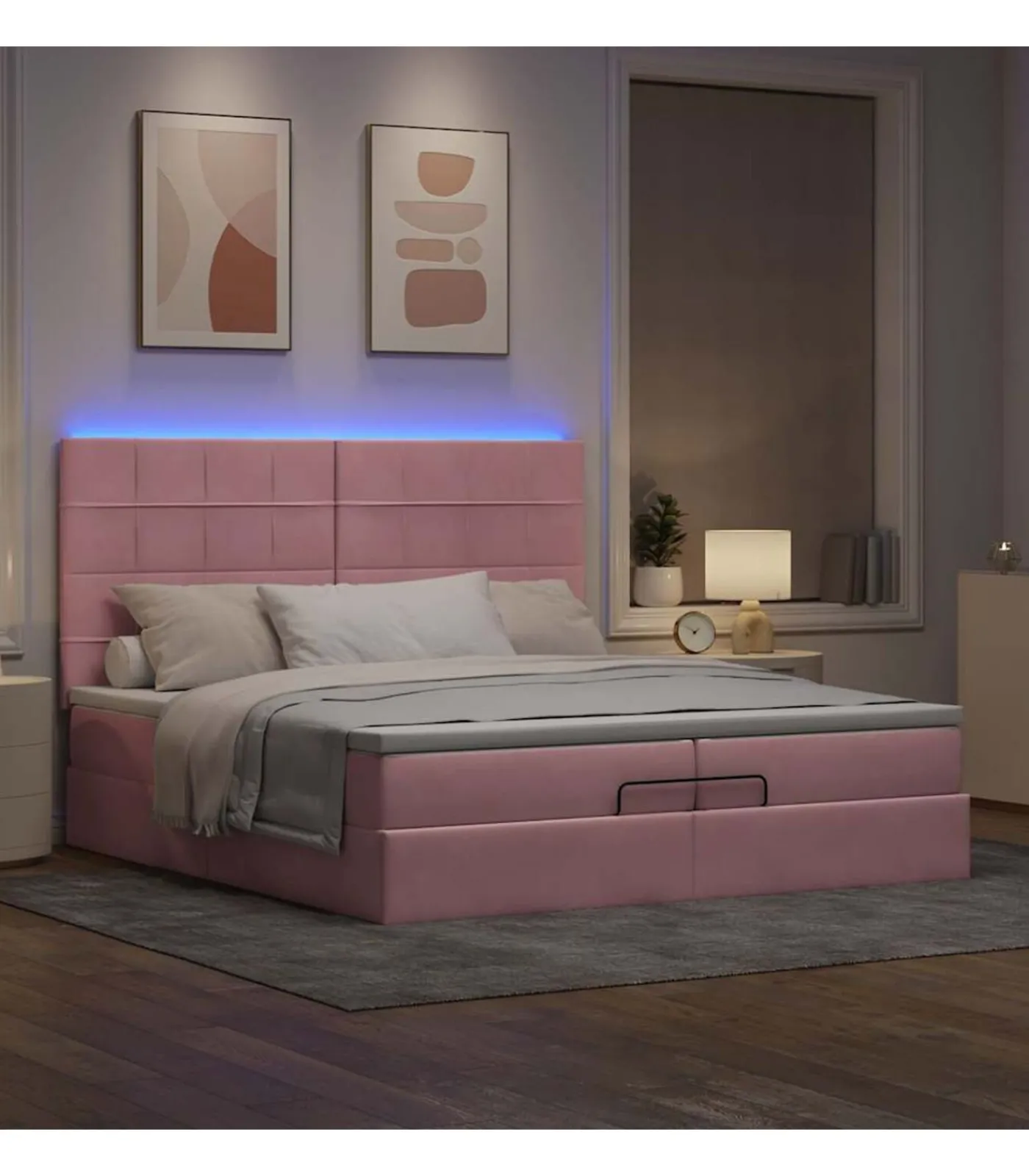 Best Ottoman bed met matrassen en LED's 200x200cm fluweel roze Bedden
