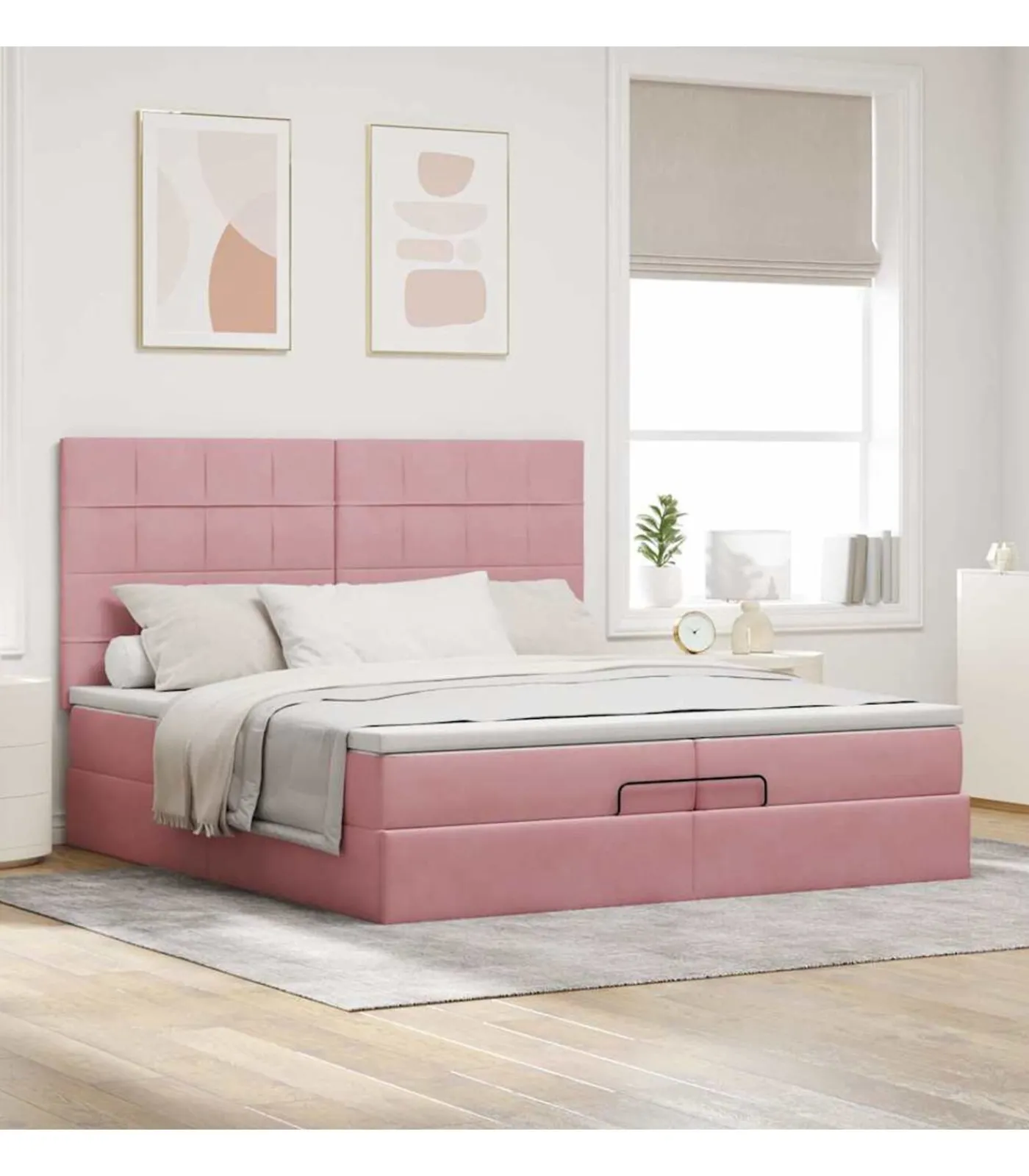 Best Ottoman bed met matrassen en LED's 200x200cm fluweel roze Bedden