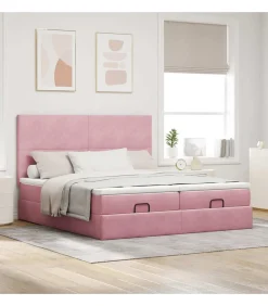 Best Ottoman bed met matrassen en LED's 200x200cm fluweel roze Bedden
