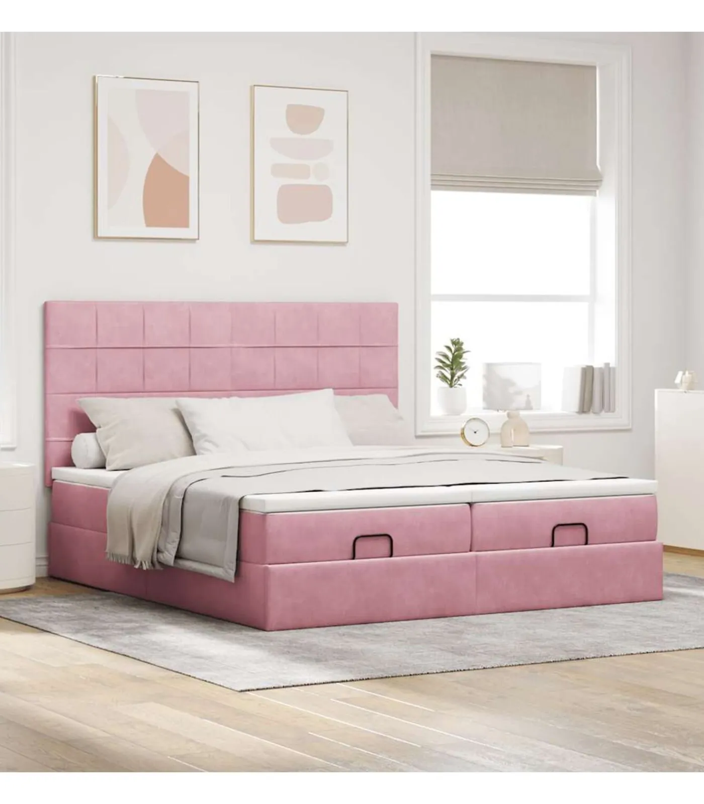 Ottoman bed met matrassen 200x200cm fluweel roze Bedden
