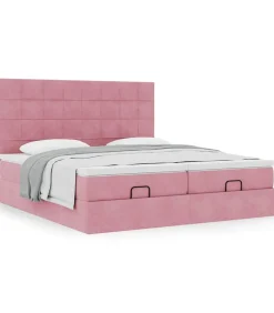 Ottoman bed met matrassen 200x200cm fluweel roze Bedden