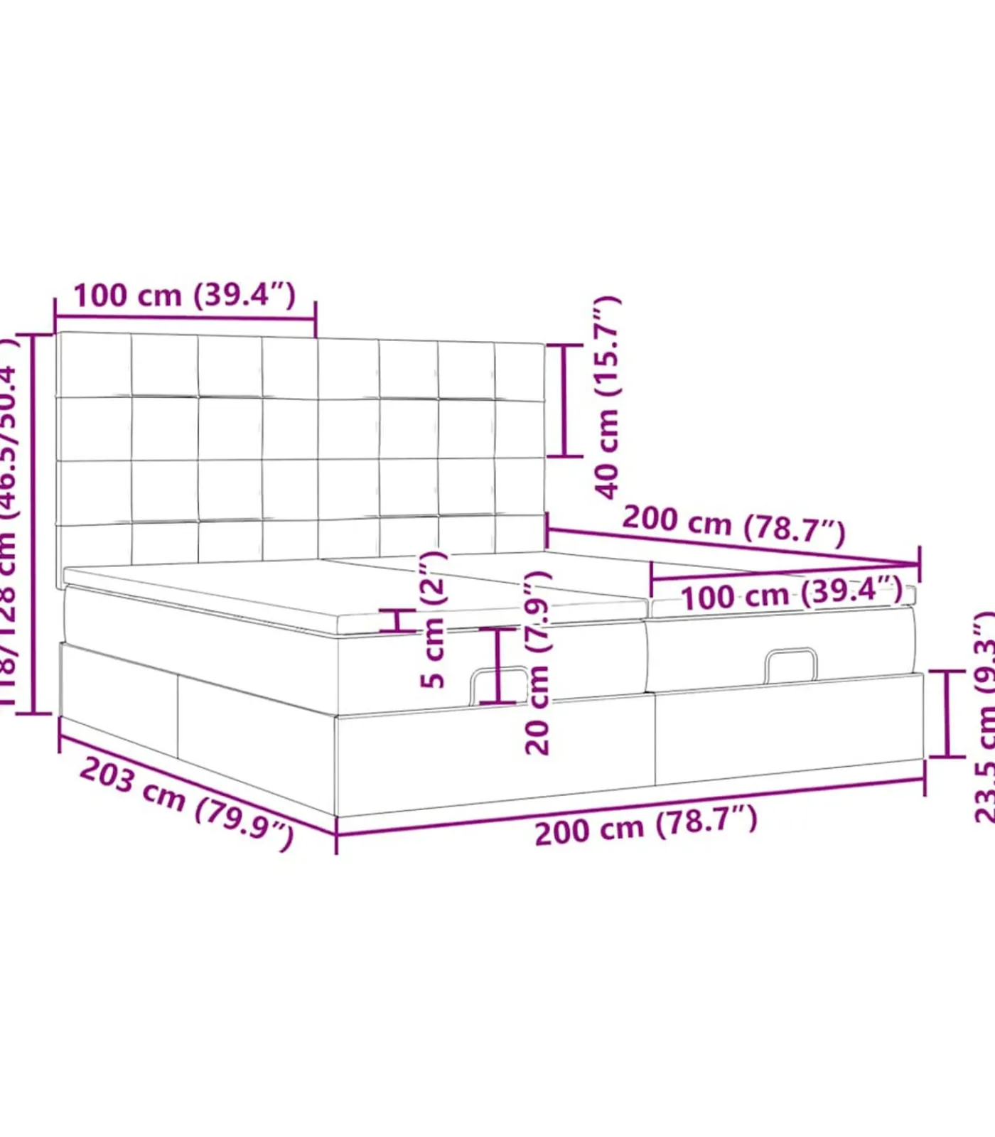 Ottoman bed met matrassen 200x200cm fluweel roze Bedden