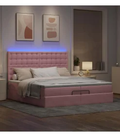 New Ottoman bed met matrassen en LED's 200x200cm fluweel roze Bedden