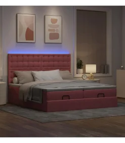 Sale Ottoman bed met matrassen en LED's 200x200cm fluweel roze Bedden